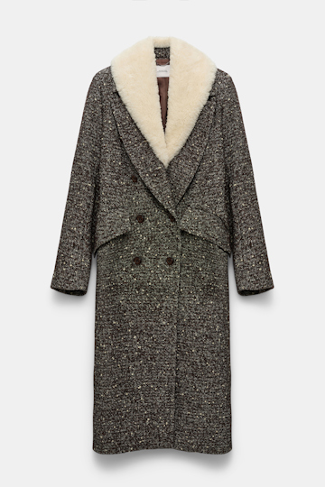Dorothee Schumacher Mantel mit abnehmbarem Fake Fur Kragen chocolate tweed