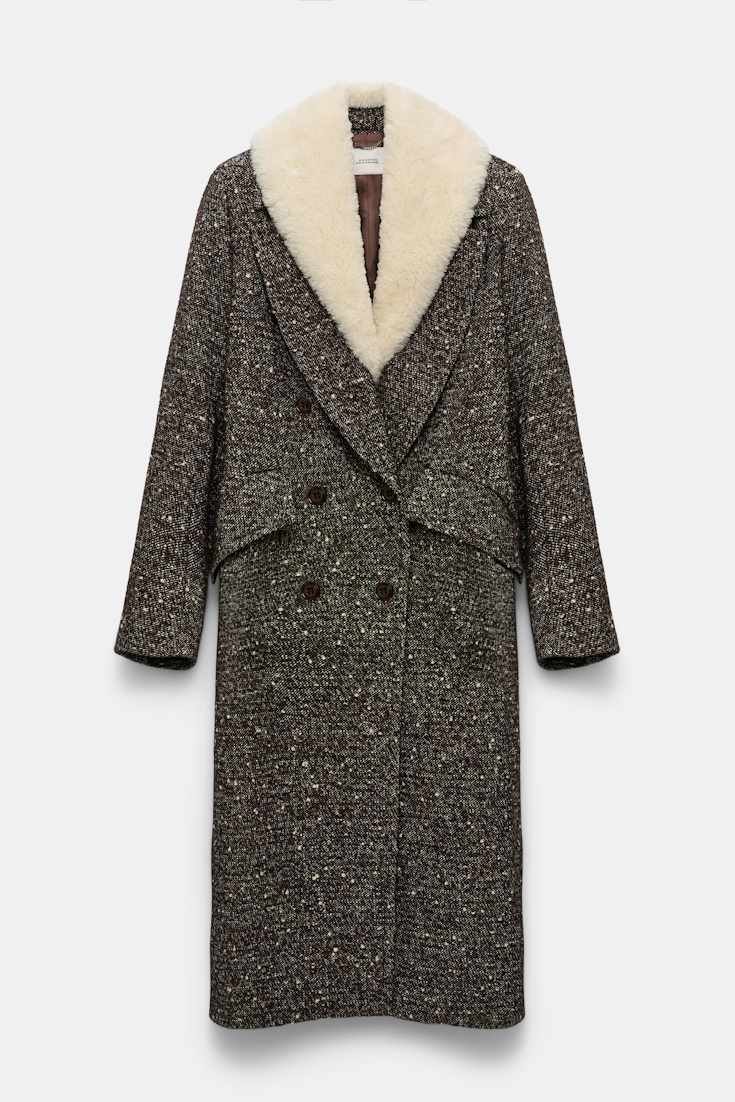 Dorothee Schumacher Mantel mit abnehmbarem Fake Fur Kragen chocolate tweed