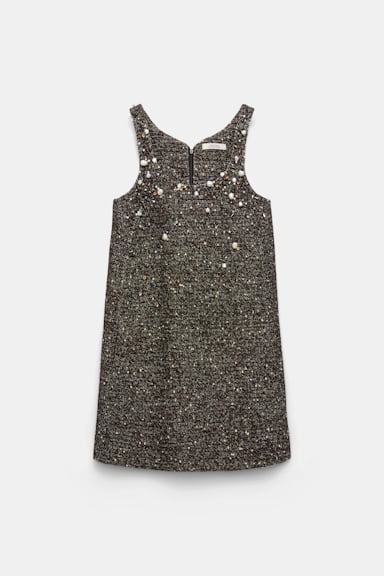 Dorothee Schumacher Embellished A-line dress chocolate tweed