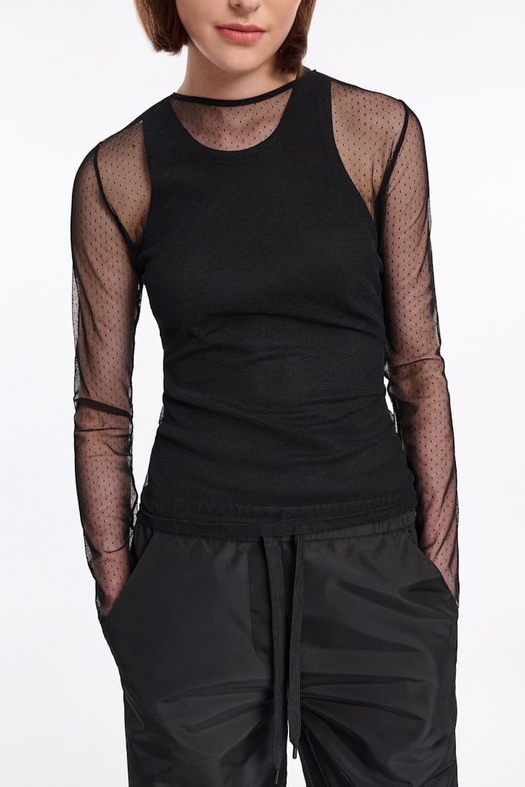 Dorothee Schumacher Polka dot stretch tulle top black ecru