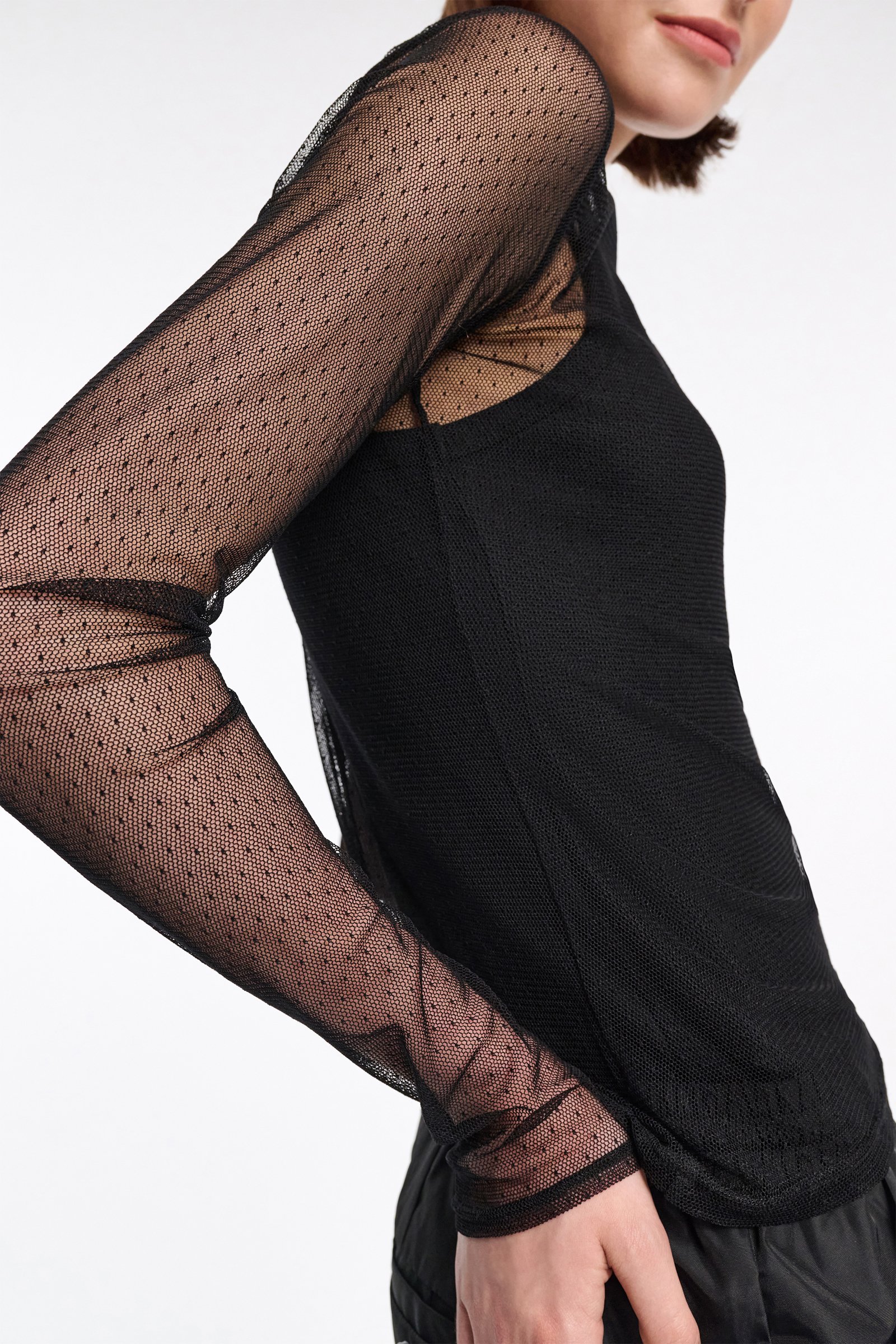 Dorothee Schumacher Polka dot stretch tulle top black ecru