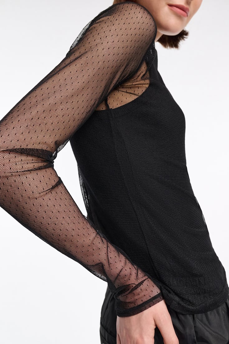 Dorothee Schumacher Polka dot stretch tulle top black ecru