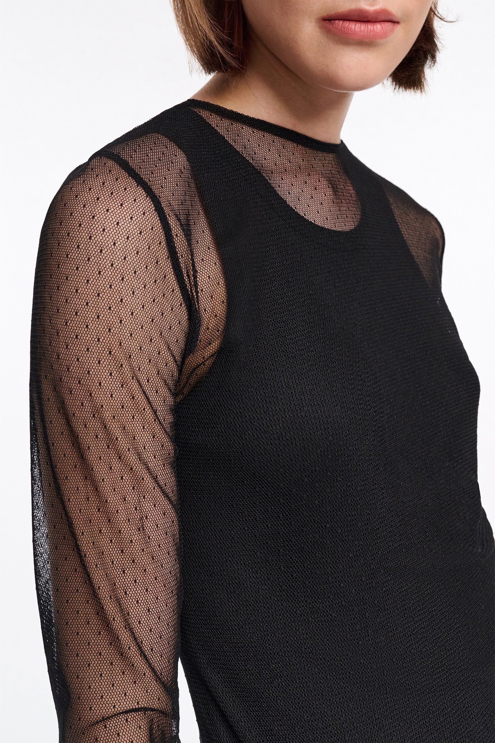 Dorothee Schumacher Polka dot stretch tulle top black ecru