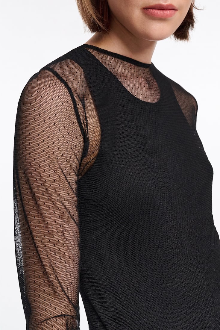 Dorothee Schumacher Polka dot stretch tulle top black ecru