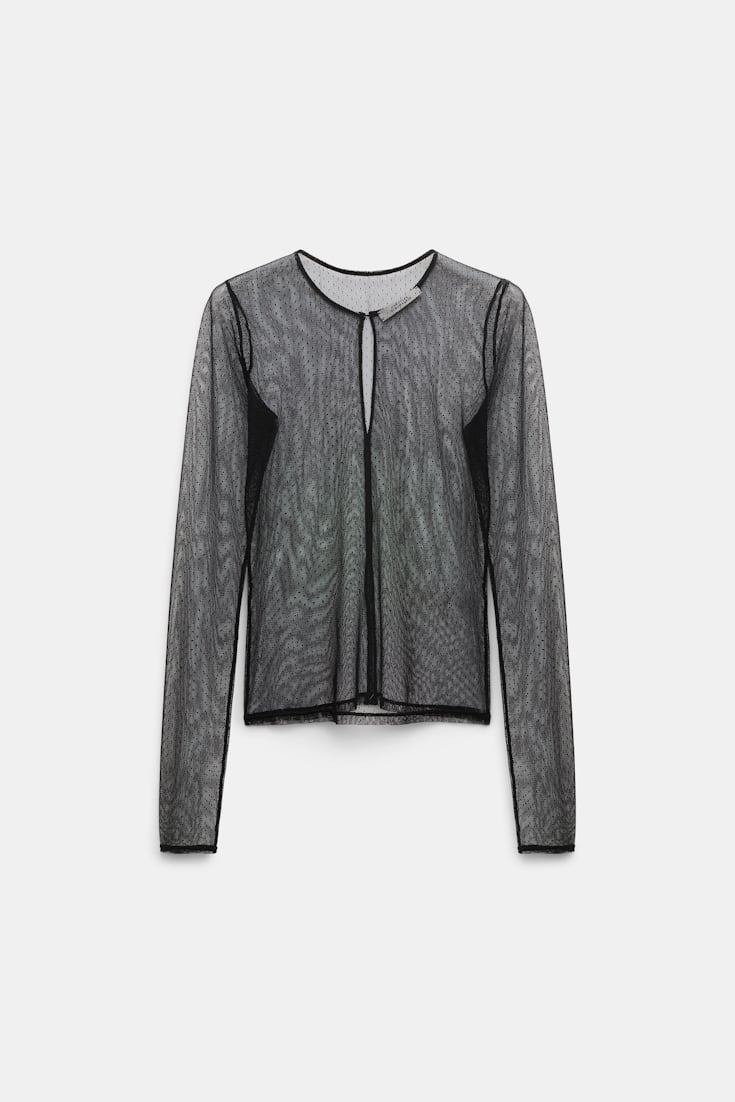 Dorothee Schumacher Polka dot stretch tulle top black ecru