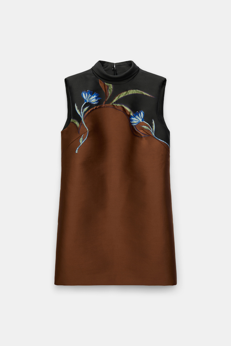 Dorothee Schumacher Shift dress in cloque jacquard caramel black