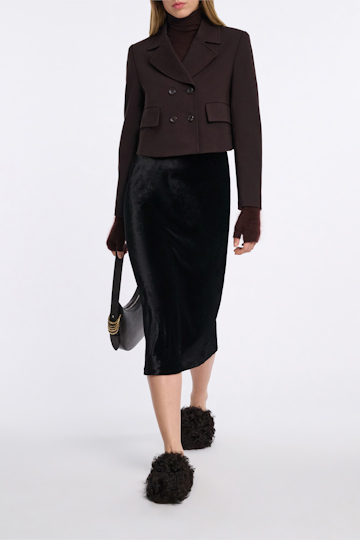 Dorothee Schumacher Bias-cut midi-skirt in glossy velvet pure black