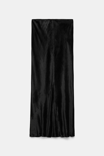 Dorothee Schumacher Bias-cut midi-skirt in glossy velvet pure black
