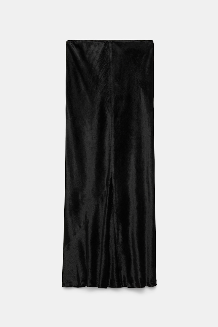 Dorothee Schumacher Bias-Cut Midi Rock aus Spiegelsamt pure black