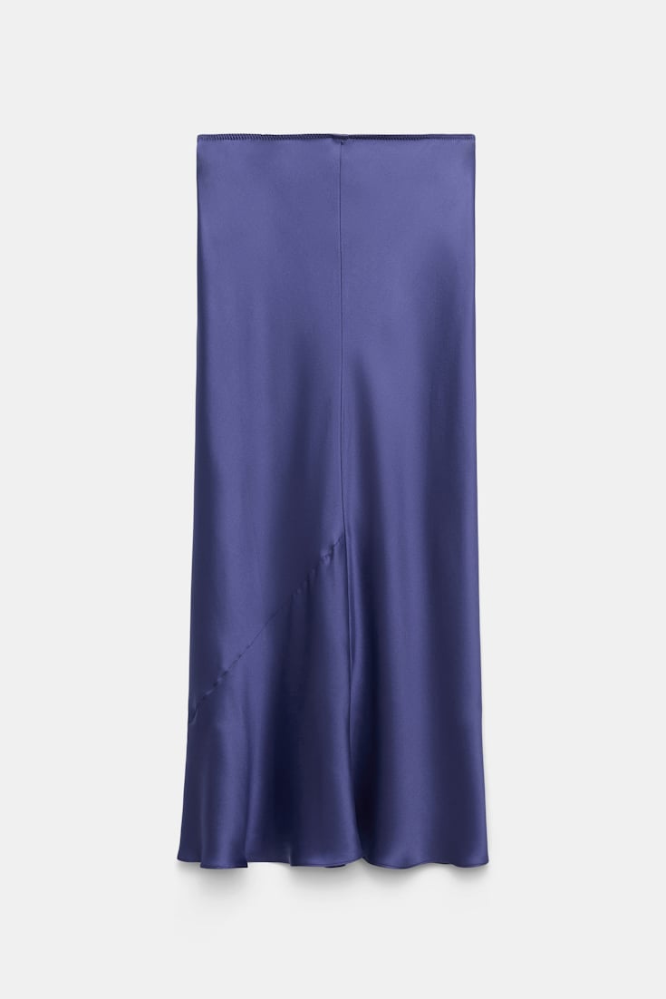 Dorothee Schumacher Bias cut midi-skirt in silk satin iris