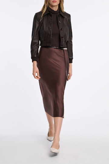 Dorothee Schumacher Bias cut midi-skirt in silk satin chocolate