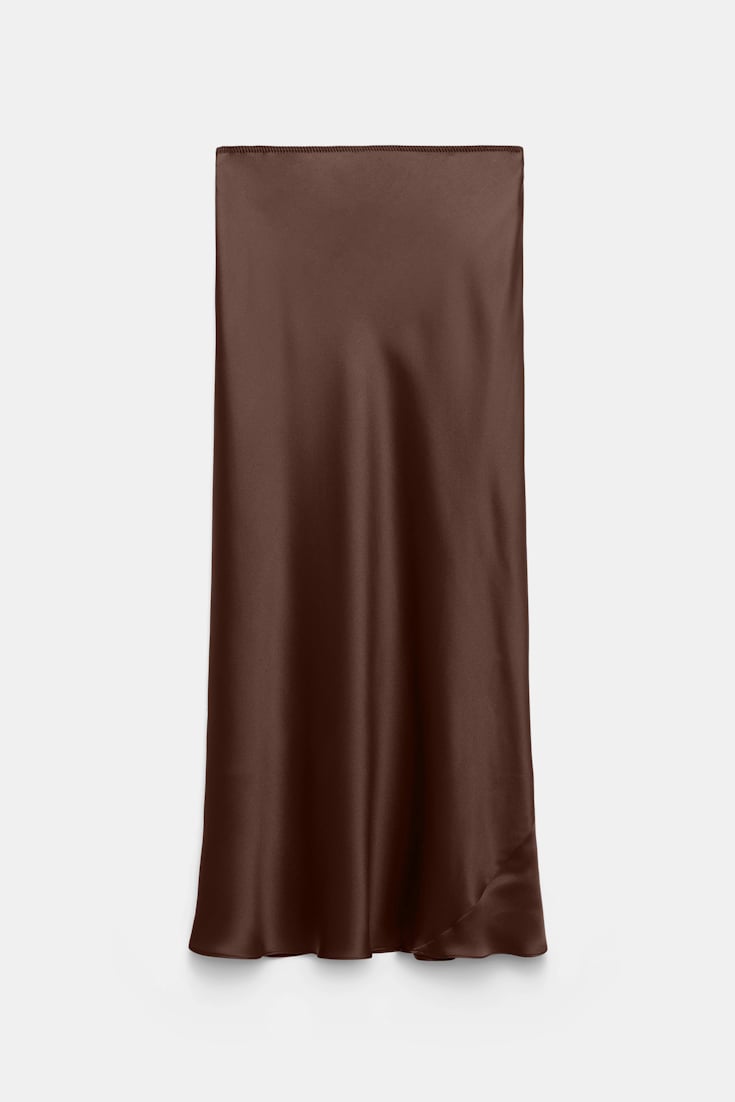 Dorothee Schumacher Bias cut midi-skirt in silk satin chocolate
