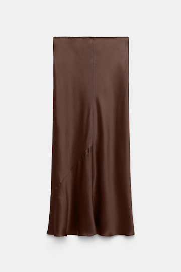 Dorothee Schumacher Bias cut midi-skirt in silk satin chocolate