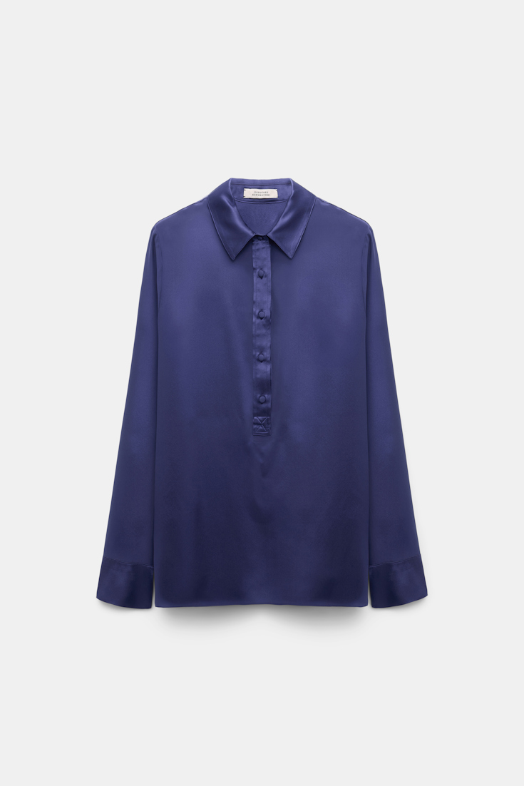 Dorothee Schumacher Bluse aus Seidensatin mit Polokragen iris
