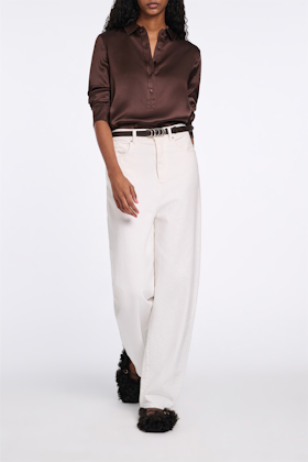 SENSE OF SHINE blouse Dorothee Schumacher Popover blouse in silk satin chocolate