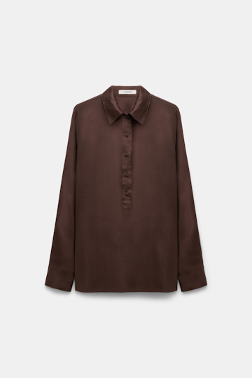 Dorothee Schumacher Popover blouse in silk satin chocolate