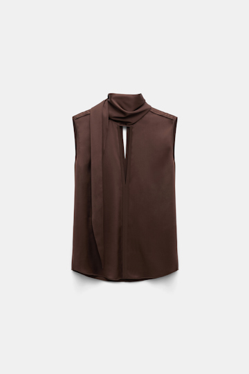 Dorothee Schumacher Sleeveless blouse in silk satin chocolate