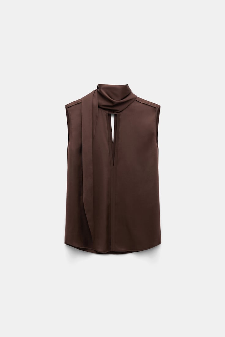Dorothee Schumacher Sleeveless blouse in silk satin chocolate