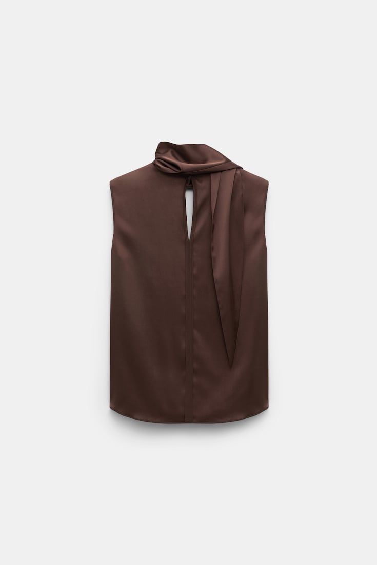Dorothee Schumacher Sleeveless blouse in silk satin chocolate