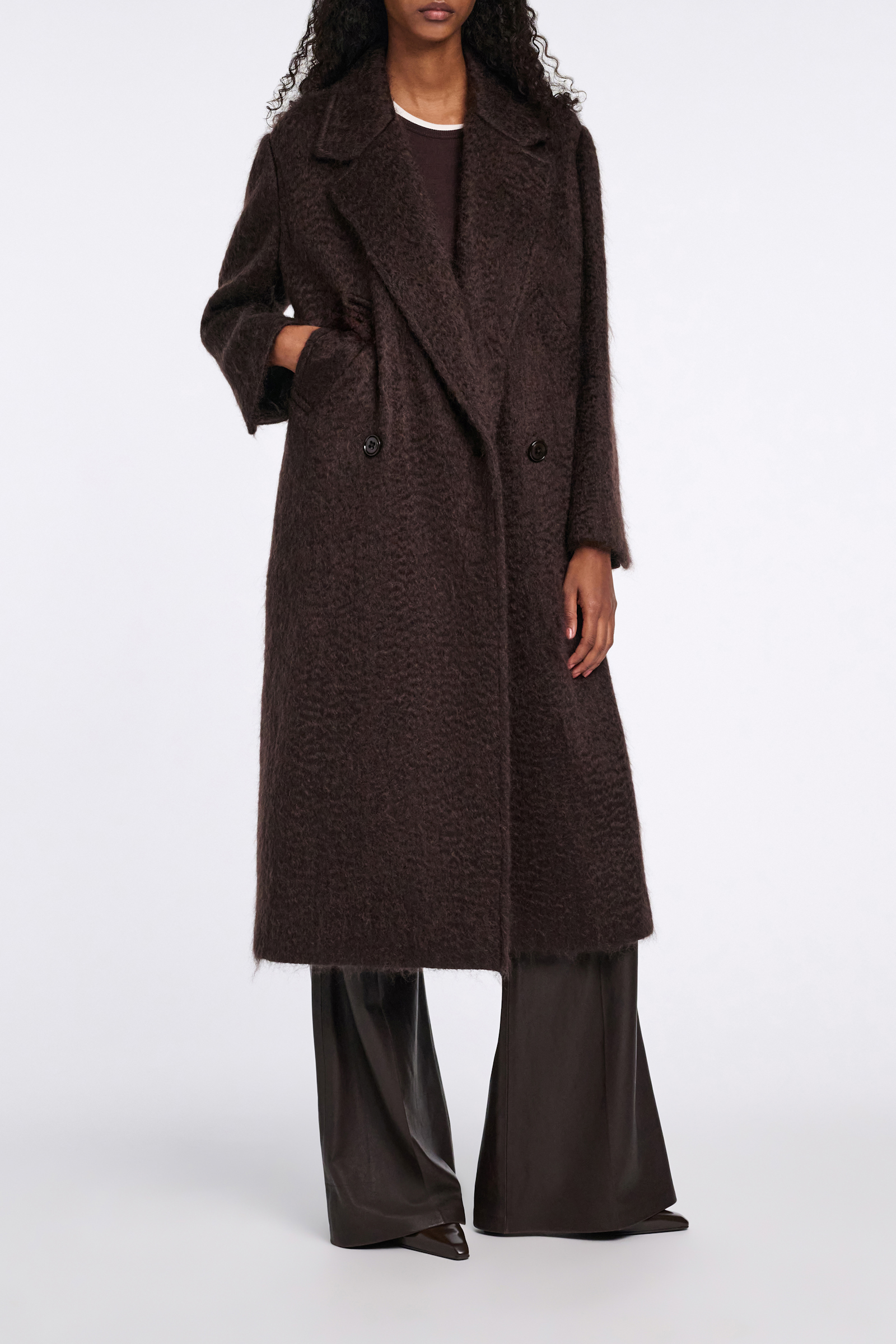 Dorothee Schumacher Mantel aus Woll-Mohair Mix dark chocolate