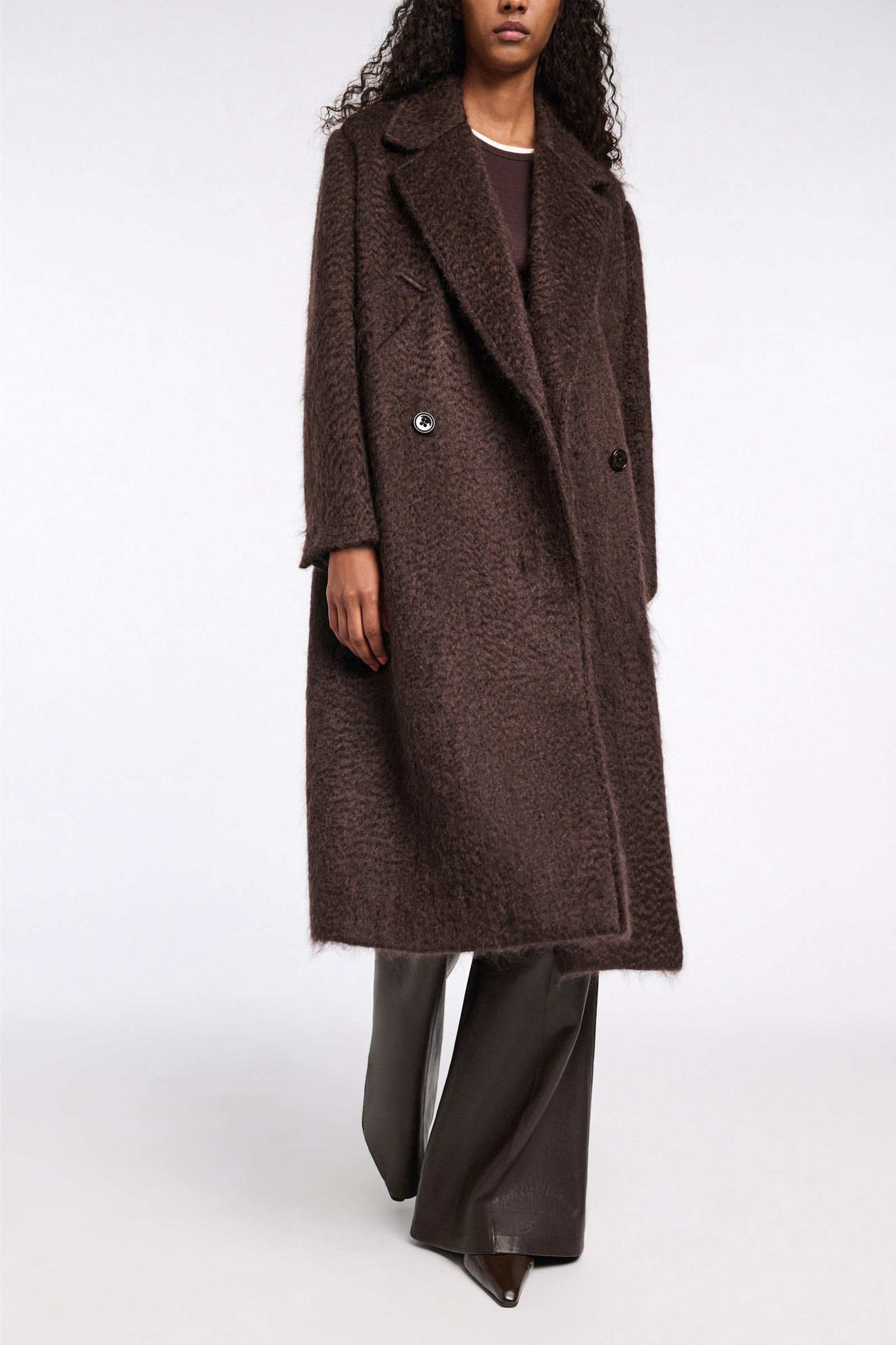 Dorothee Schumacher Mantel aus Woll-Mohair Mix dark chocolate