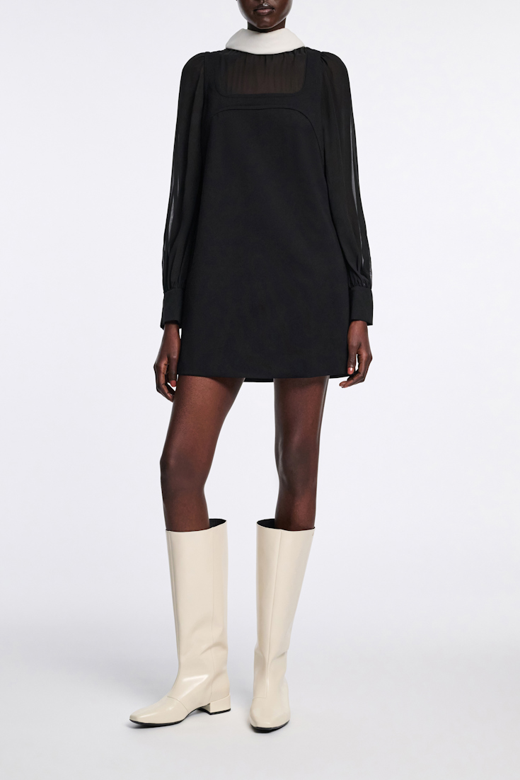 Dorothee Schumacher Kurzes Kleid aus Punto Milano mit Details aus Seidengeorgette pure black