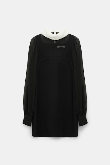 Dorothee Schumacher Kurzes Kleid aus Punto Milano mit Details aus Seidengeorgette pure black