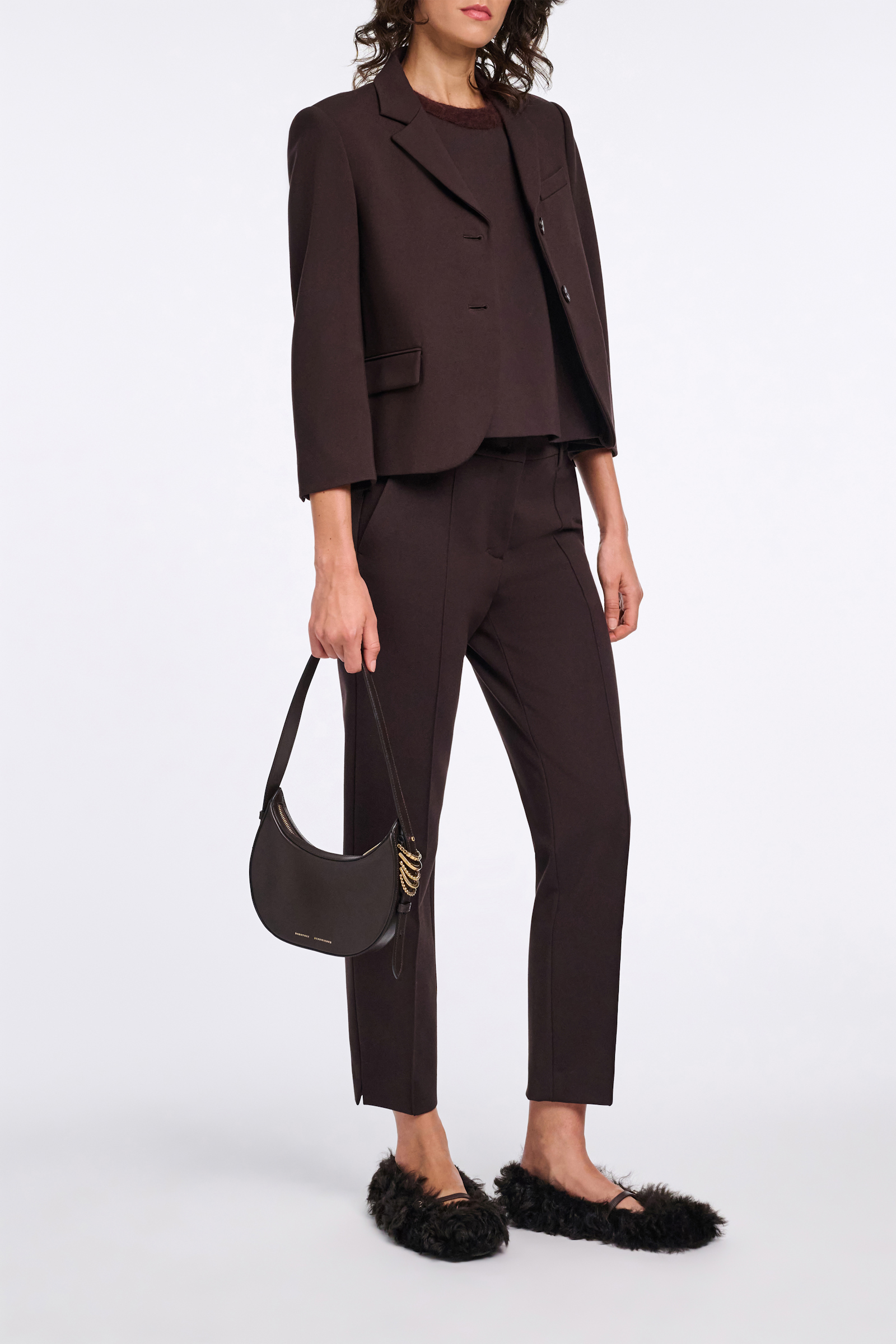 Dorothee Schumacher Cropped blazer in Punto Milano dark chocolate