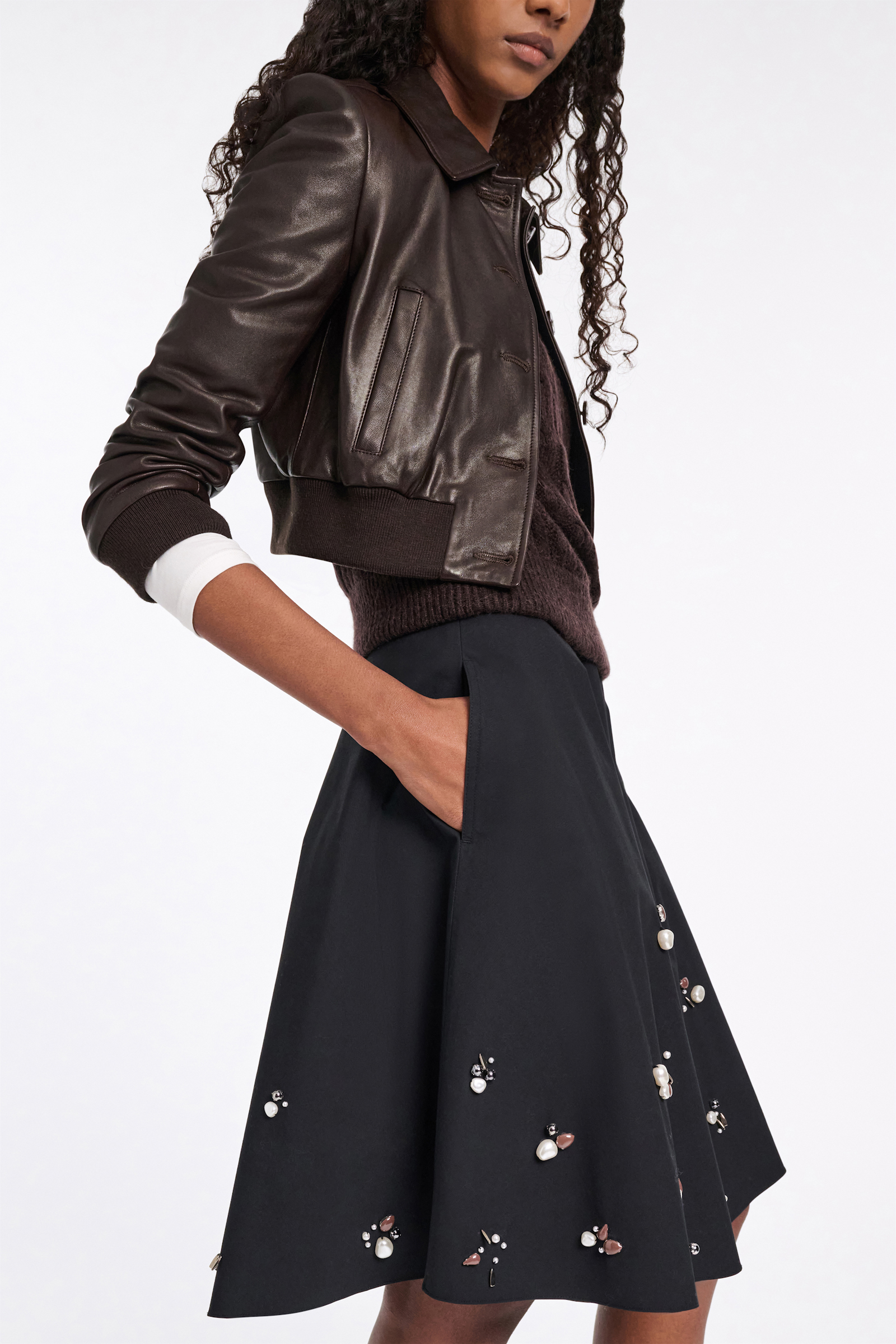 Dorothee Schumacher Hand-embellished swing skirt pure black