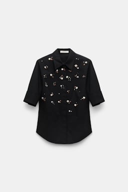 Dorothee Schumacher Hand-embellished half-sleeve blouse in cotton-poplin pure black