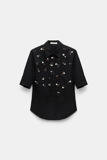 Dorothee Schumacher Von Hand bestickte Halbarm-Bluse pure black