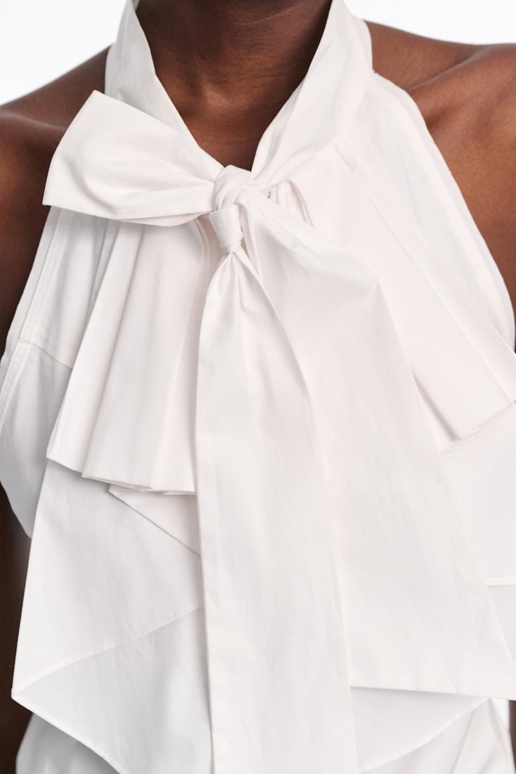 Dorothee Schumacher Stretch poplin sleeveless blouse with draped bow pure white