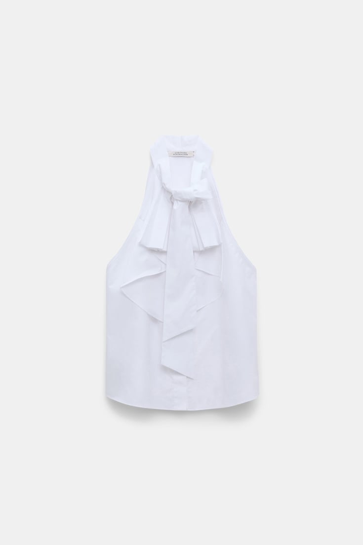 Dorothee Schumacher Stretch poplin sleeveless blouse with draped bow pure white