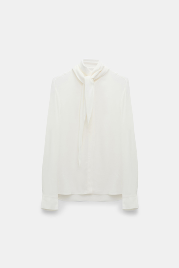 SOFT VIBES blouse Dorothee Schumacher Flowing silk-viscose crêpe de Chine blouse with tie camellia white