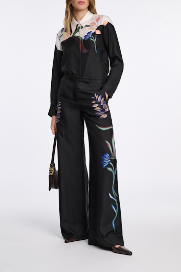 Dorothee Schumacher Silk twill pants with placement print autumn garden