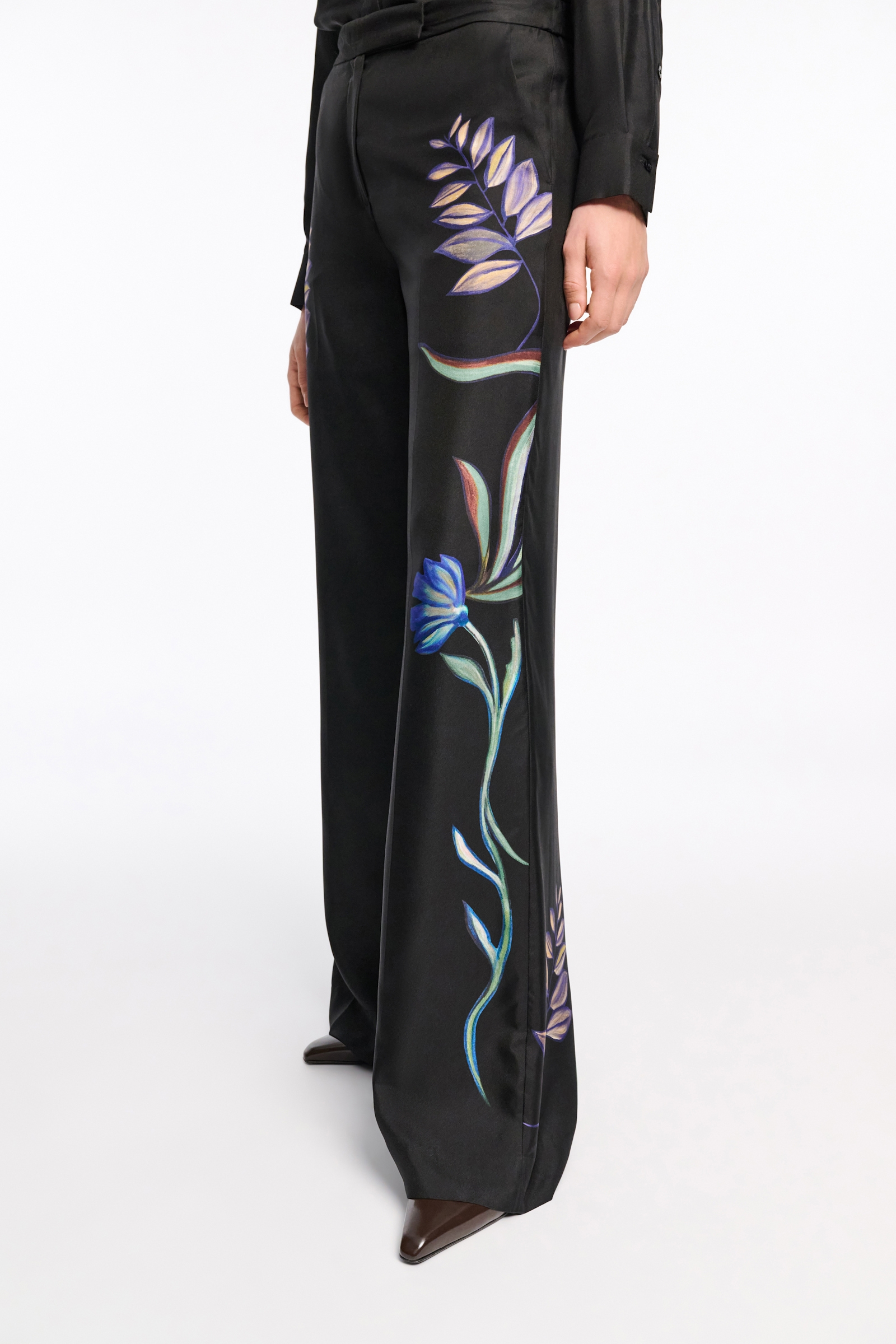 Dorothee Schumacher Silk twill pants with placement print autumn garden