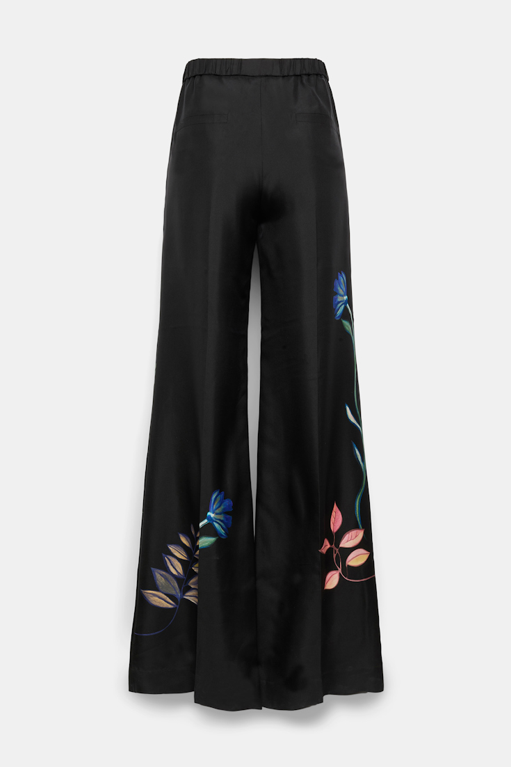 Dorothee Schumacher Silk twill pants with placement print autumn garden