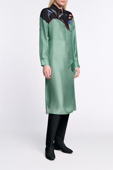 Dorothee Schumacher Silk shirtdress with placement print autumn green