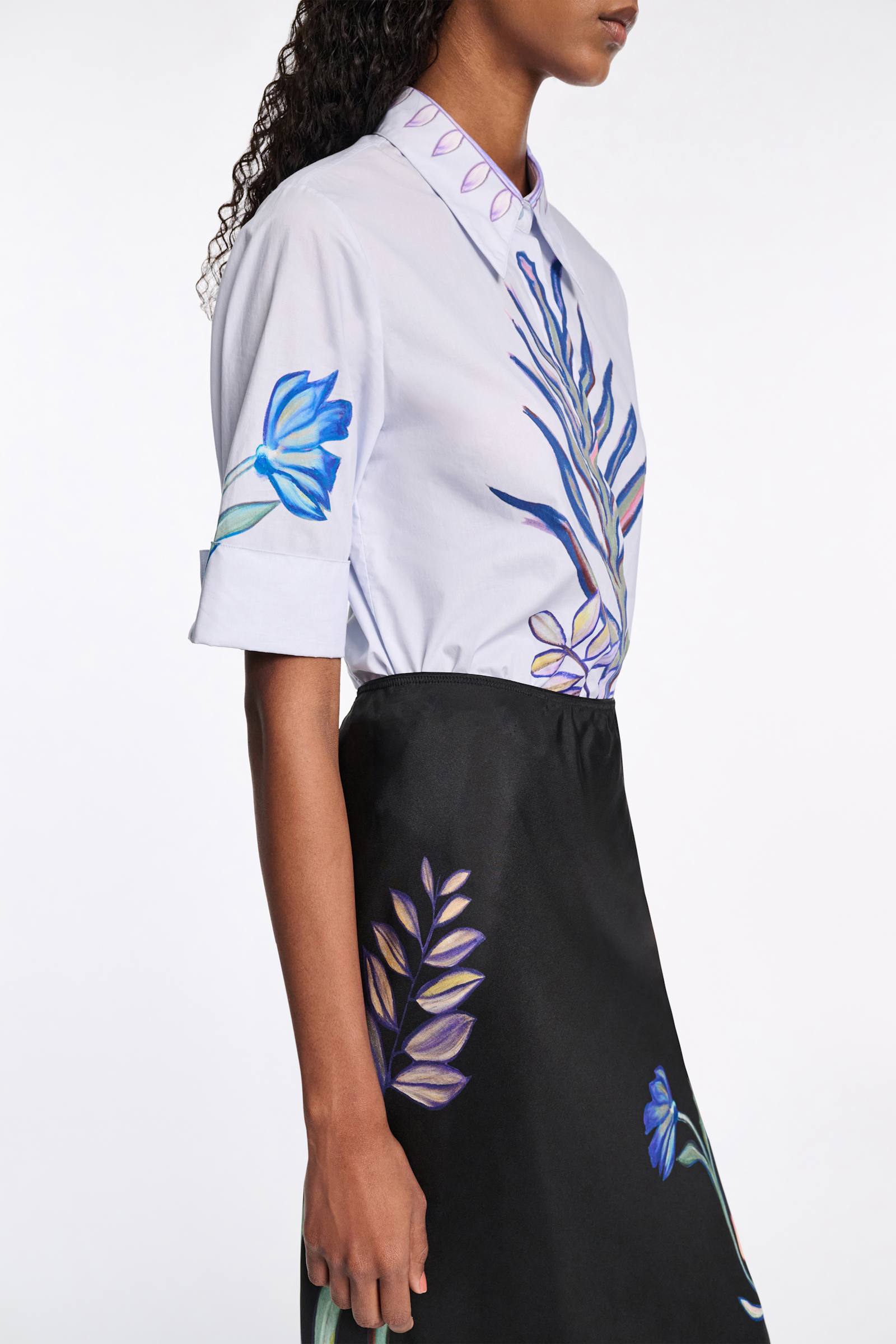 Dorothee Schumacher Printed cotton-poplin half sleeve blouse blue autumn