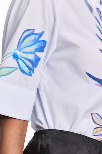 Dorothee Schumacher Printed cotton-poplin half sleeve blouse blue autumn