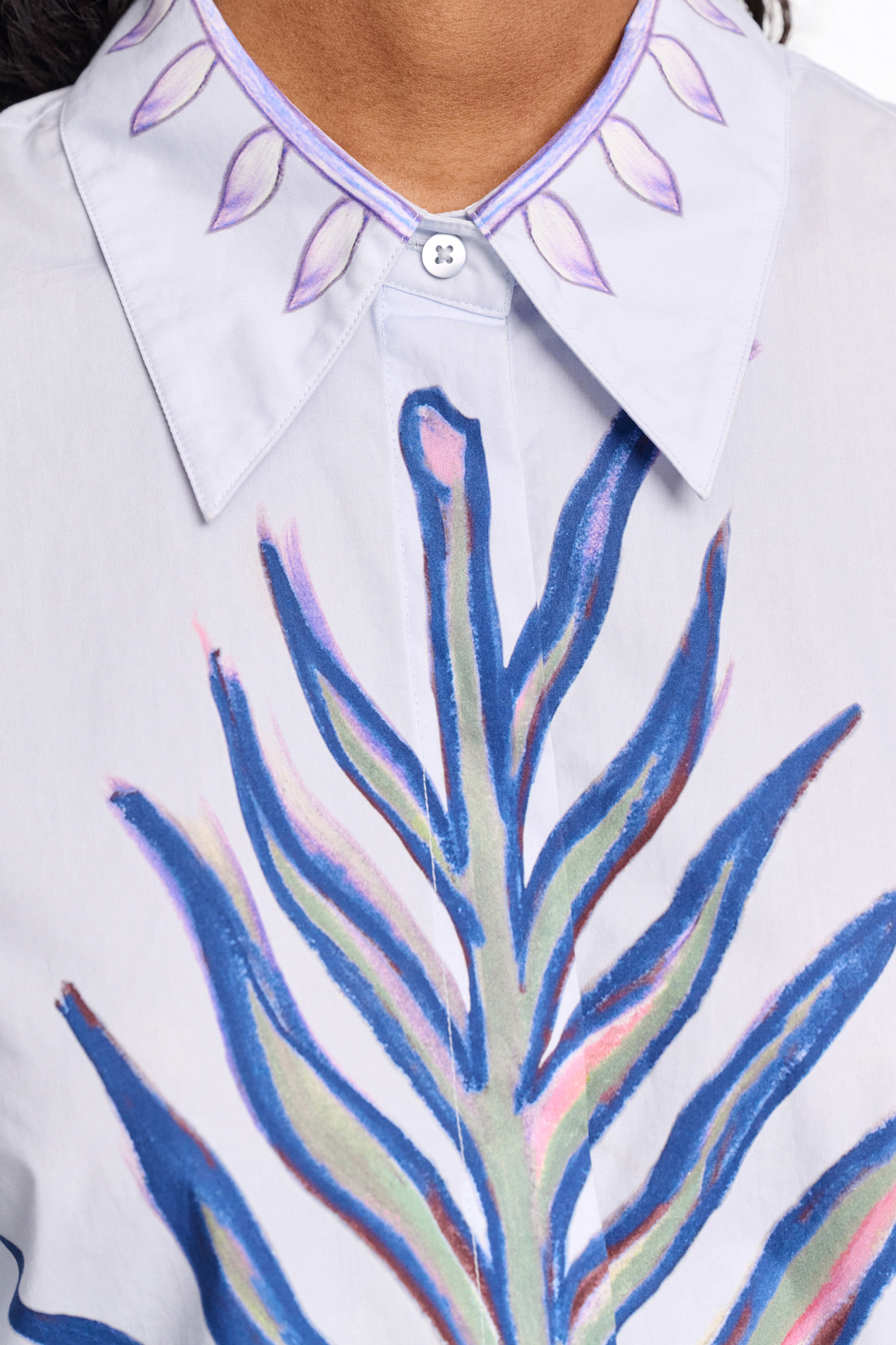 Dorothee Schumacher Printed cotton-poplin half sleeve blouse blue autumn