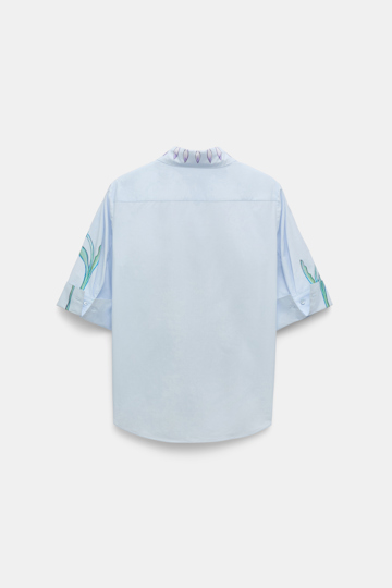 Dorothee Schumacher Printed cotton-poplin half sleeve blouse blue autumn