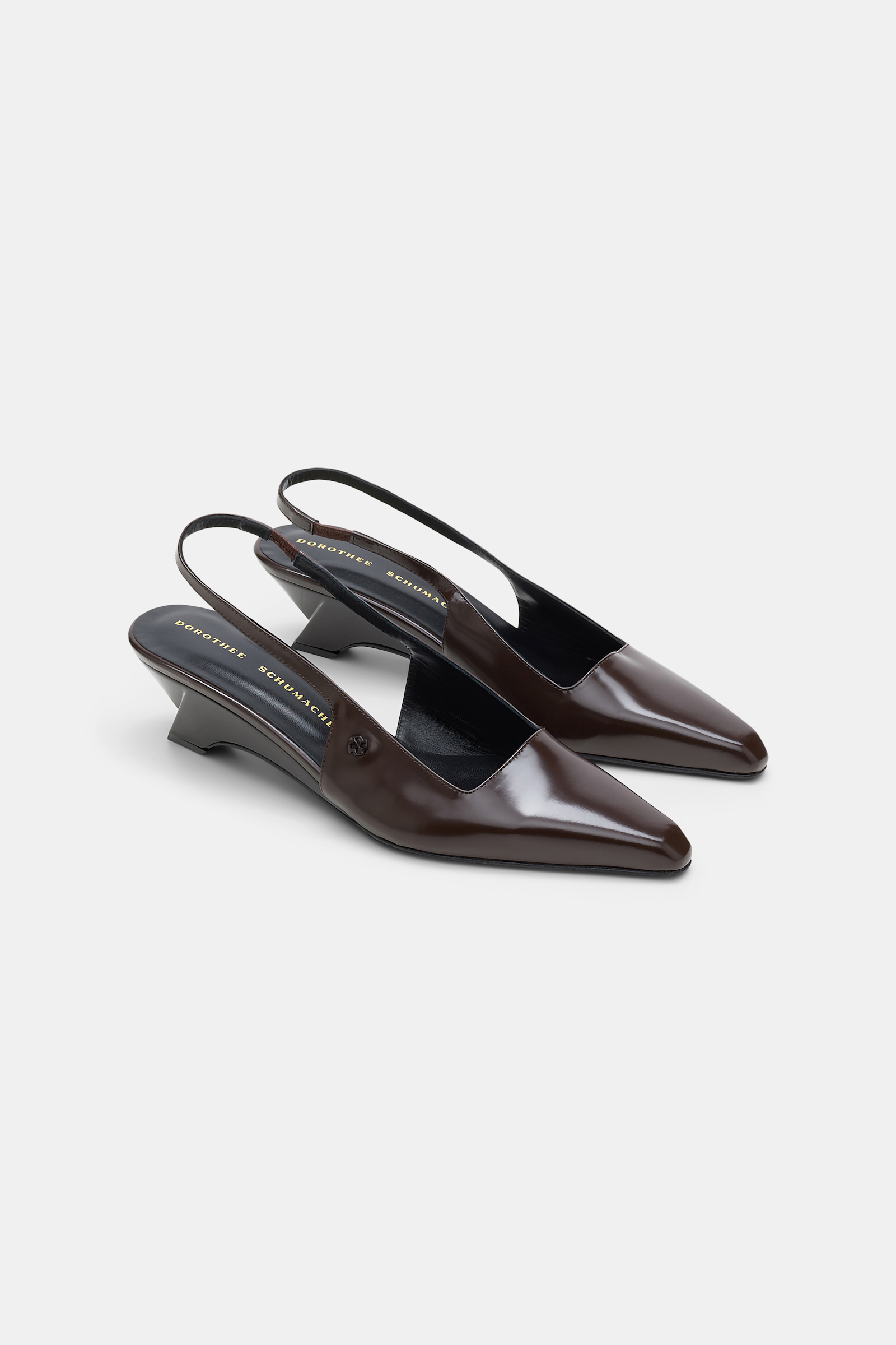 Dorothee Schumacher Slingback graphic contour wedges chocolate tweed