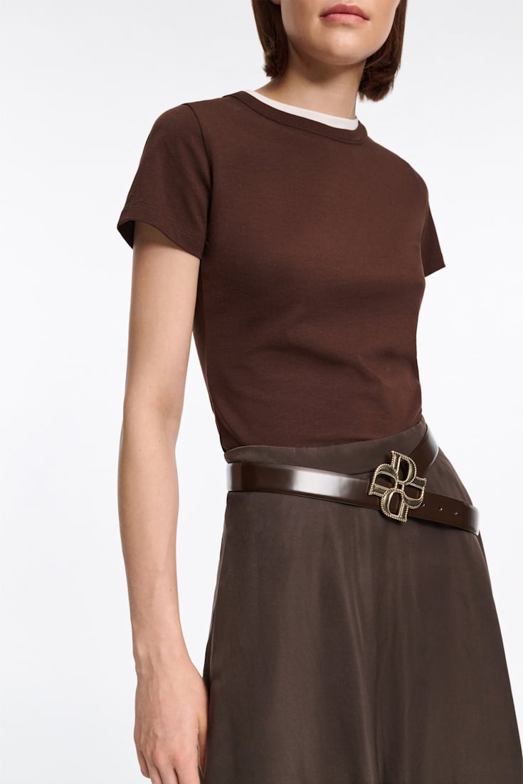 Dorothee Schumacher Gürtel mit D-Rose Schließe chocolate tweed