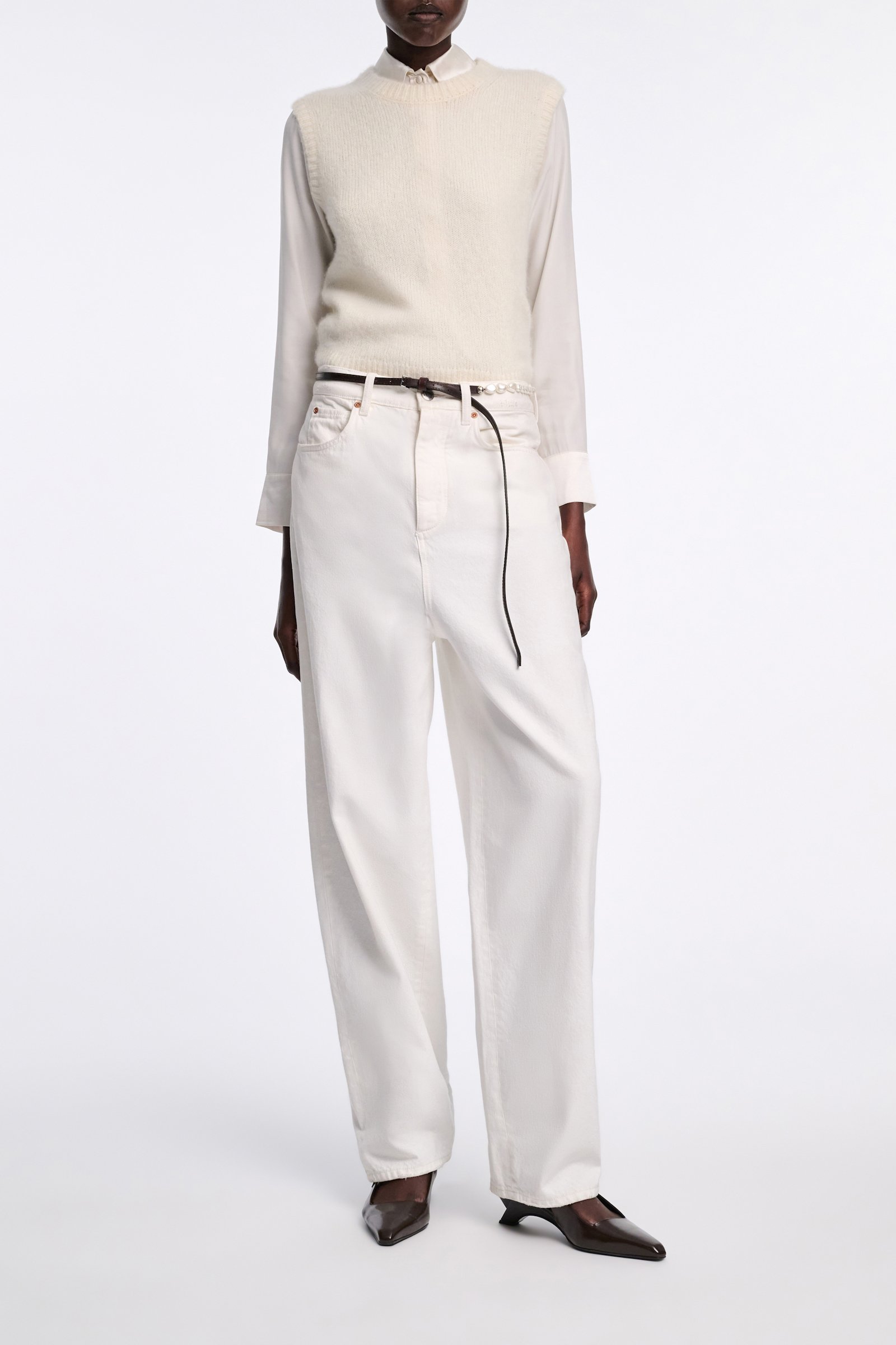 Dorothee Schumacher Leather belt with pearl bead embellishment chocolate