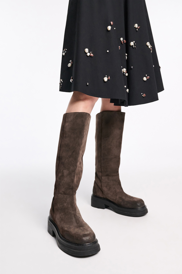 Dorothee Schumacher Waxed suede tall boots dark chocolate