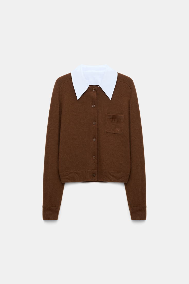 Dorothee Schumacher Fluffy Cardigan mit Hemdkragen coffee