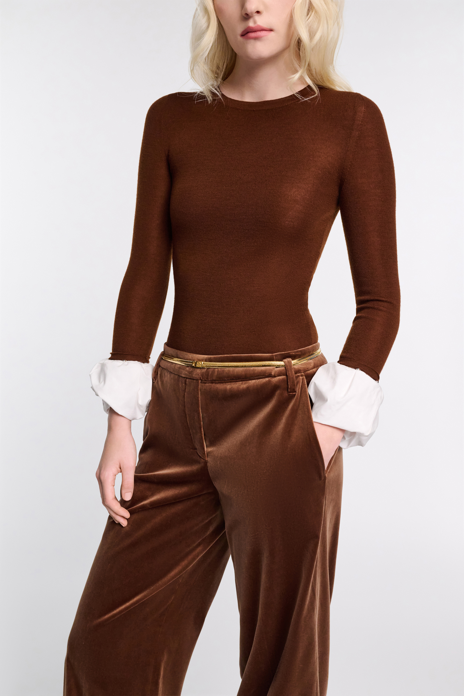 Dorothee Schumacher Pullover mit kontrastierenden Ärmelbündchen caramello