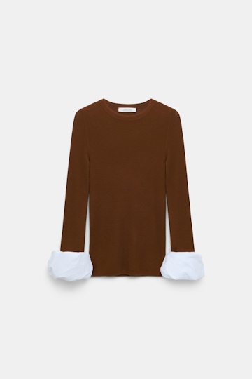 Dorothee Schumacher Pullover mit kontrastierenden Ärmelbündchen caramello
