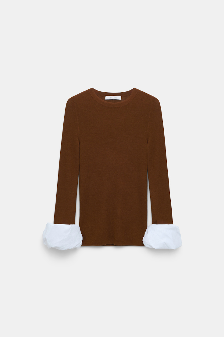 Dorothee Schumacher Pullover mit kontrastierenden Ärmelbündchen caramello